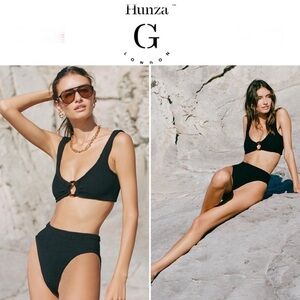 Hunza G Nadine seersucker bikini set in Black NWT